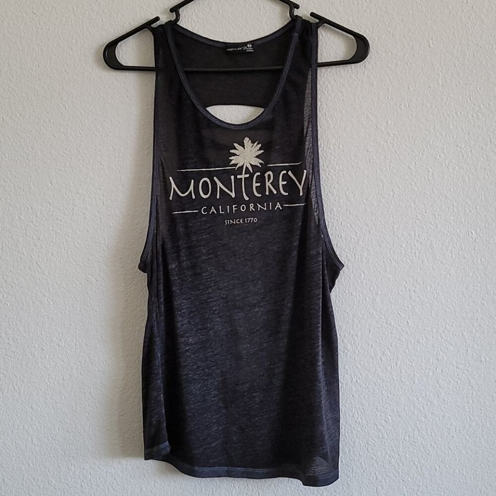 CALIFORNIA Graphic Tank Top Burnout Back Cut Outs Palm Tree Size Medium Black